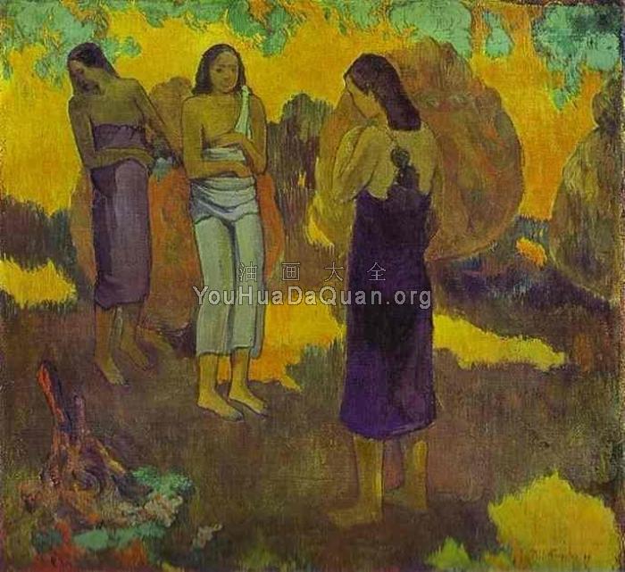 Three Tahitian Women against a Yellow Background - 保罗·高更